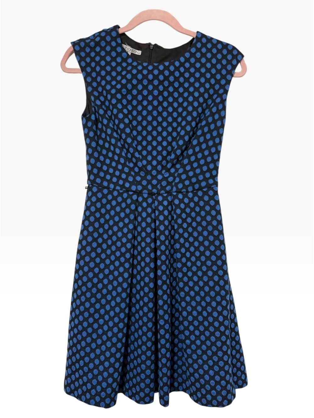 Maggie London Blue Polka Dot Fit & Flare Dress Size 6